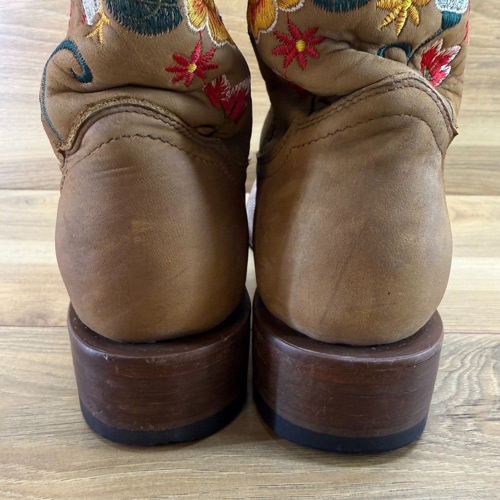 Rock EM Western Boots Floral Bird Embroidered Womens 9 Square Toe Rodeo Brown - Picture 7 of 13